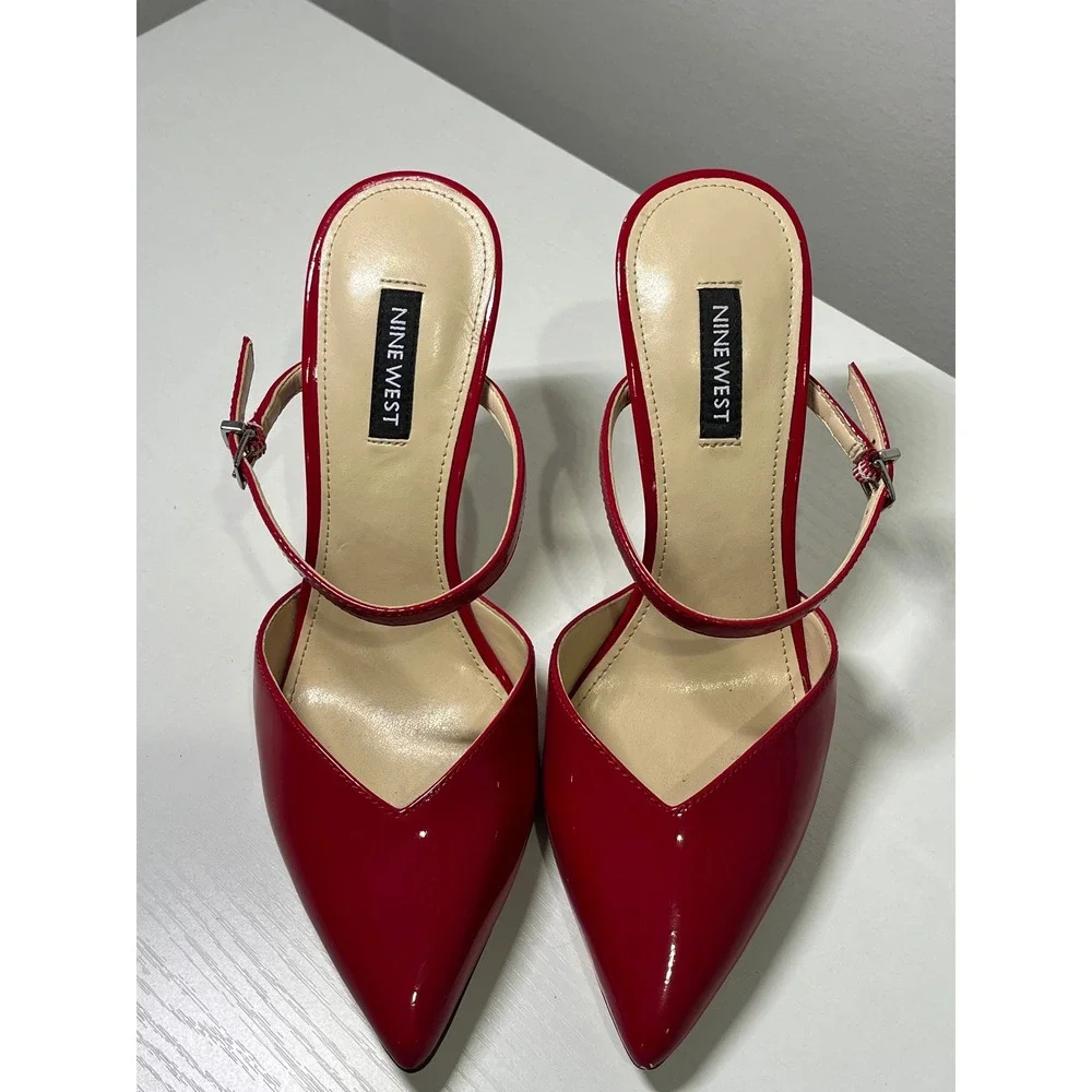 Nine West Red Patent Leather Pointed Toe Mary Jane Stiletto Heels Womens Size 7M